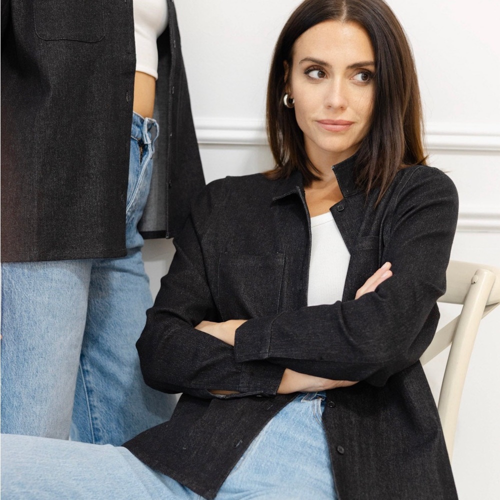 Black Denim Long Sleeve Button Down